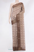 Brown Dual Tone Chanderi Silk Saree with Printed design on the body and Zari Border.  displayed on a mannequin