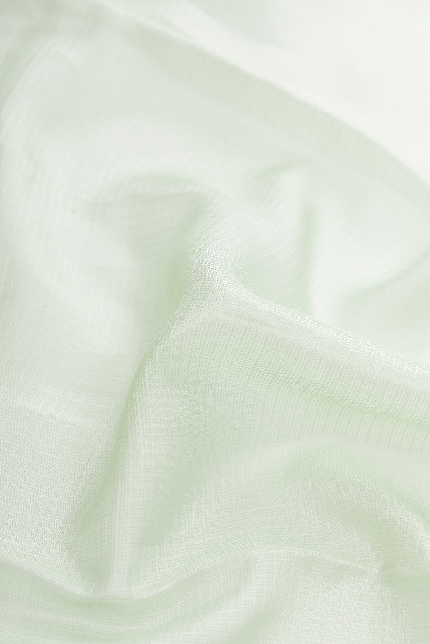 Close up of Pista Green Dual Tone Kota Silk Saree with Embroidery on the body and Embroidery Border.  displaying folds