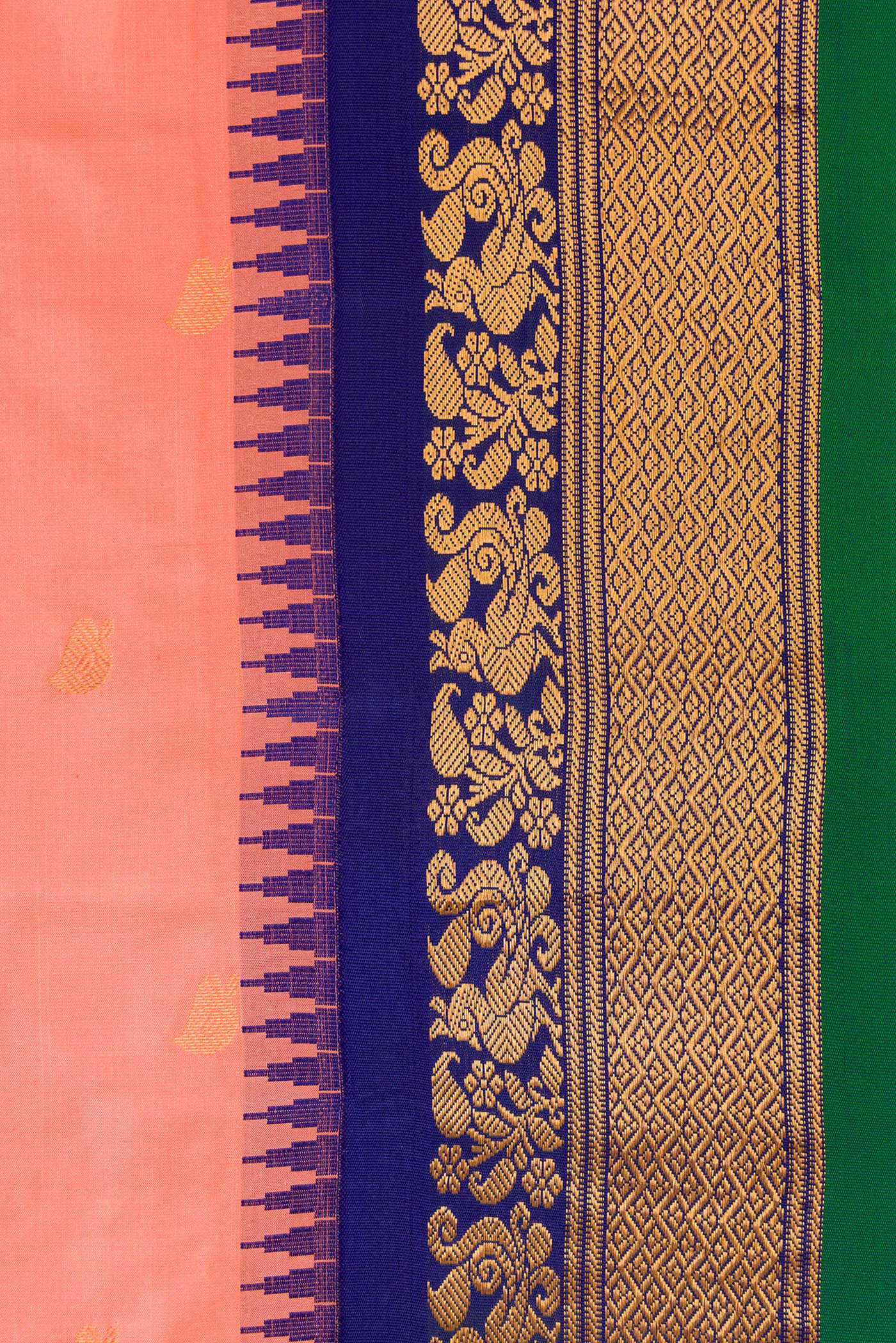 Border image of Peach Dual Tone Gadwal Silk Saree with Zari Butta on the body and Zari Border. 