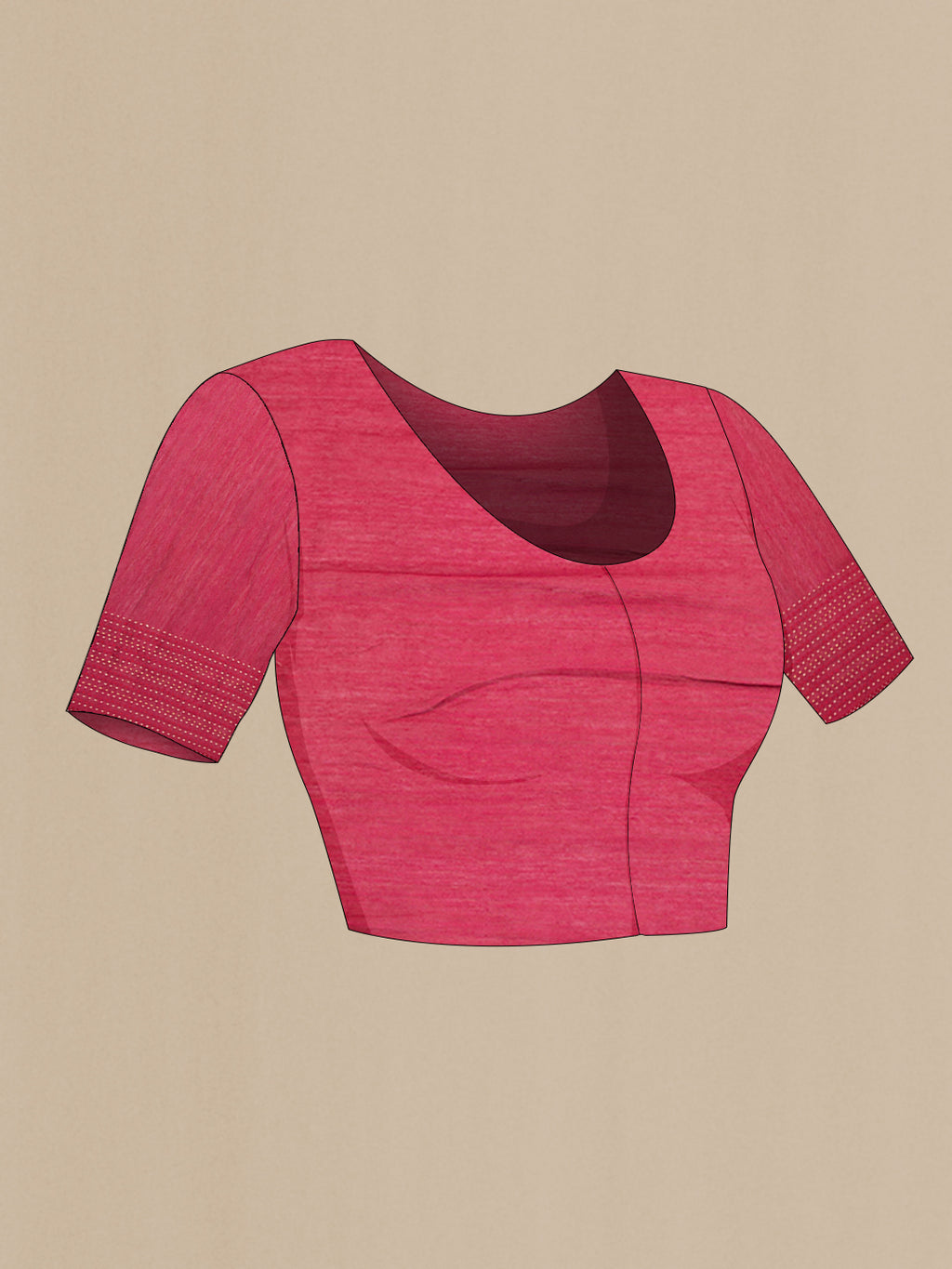 Close up image of the blouse of Pink Tussar Silk Saree with Zari Butta on the body and Embroidery Border. 