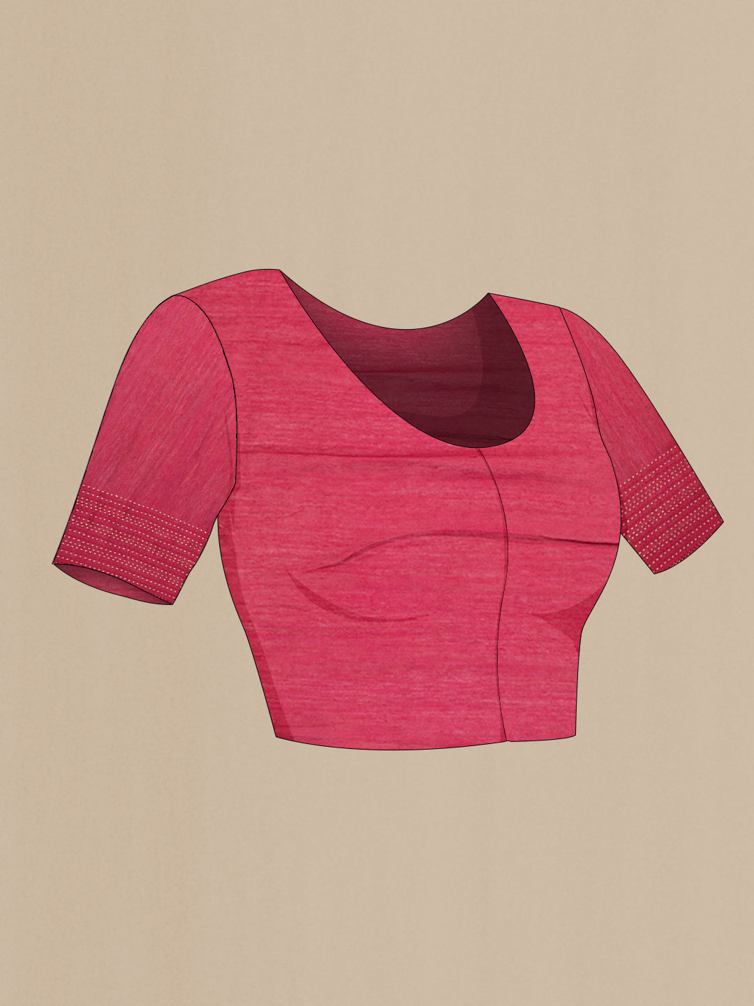 Close up image of the blouse of Pink Tussar Silk Saree with Zari Butta on the body and Embroidery Border. 