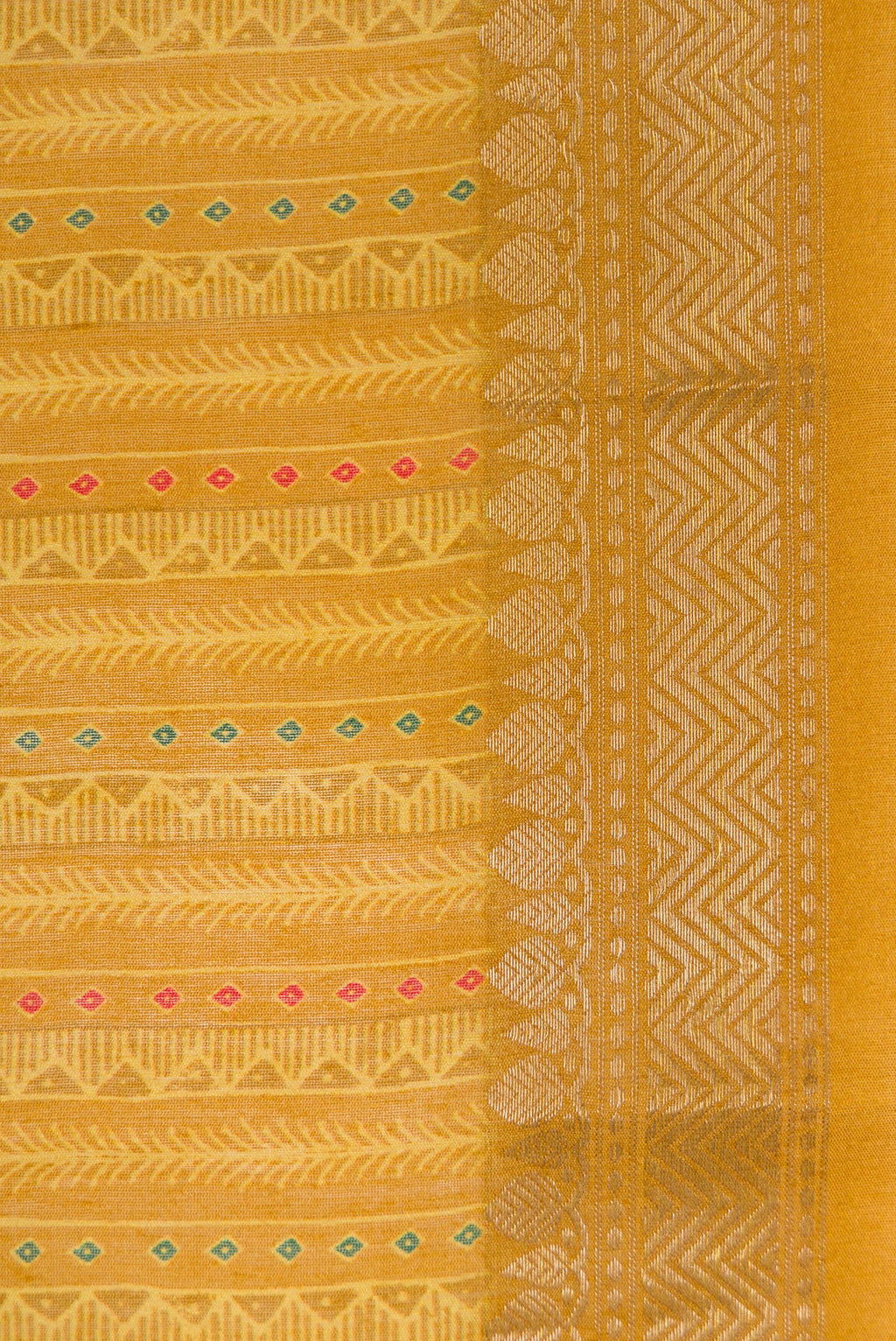 Border image of Mustard Dual Tone Tussar Silk Saree with Stripes on the body and Zari Border. 