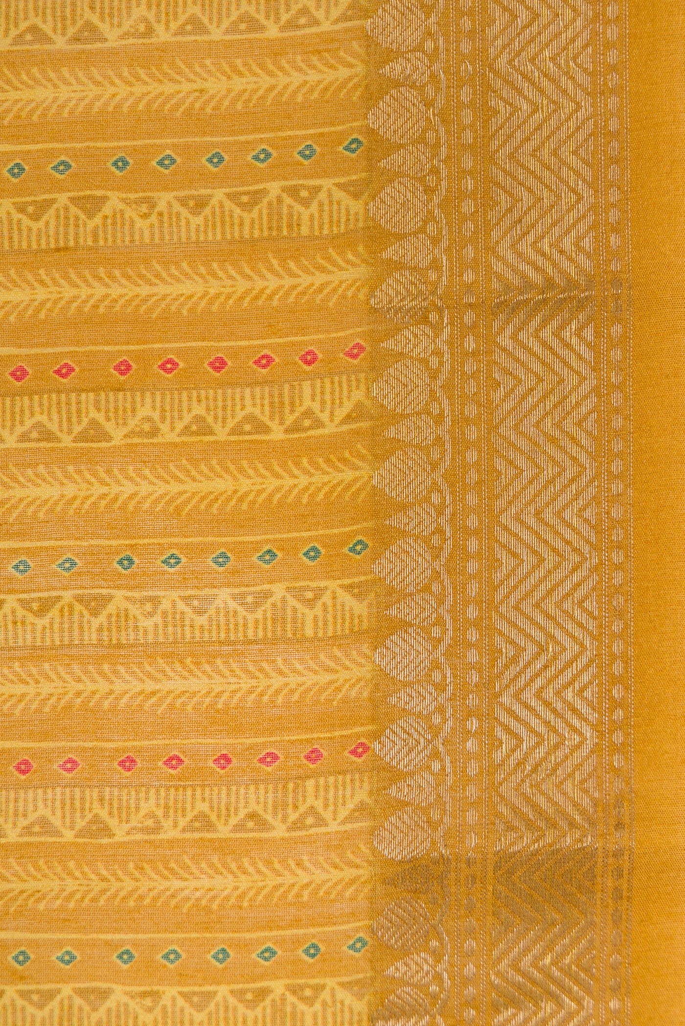 Border image of Mustard Dual Tone Tussar Silk Saree with Stripes on the body and Zari Border. 