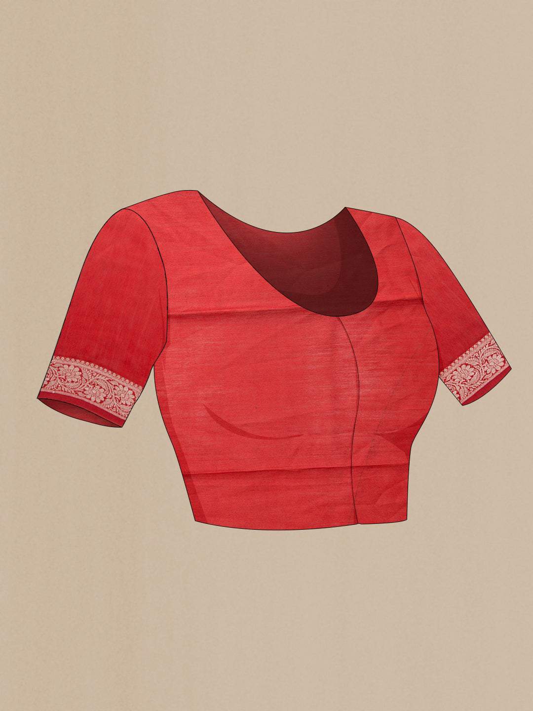 Close up image of the blouse of Dark Pink Dual Tone Tussar Silk Saree with Printed design on the body and Thread Border. 