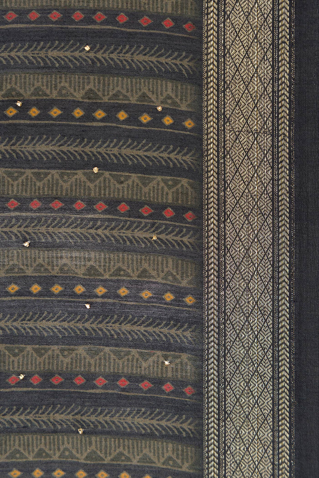 Border image of Navy Blue Dual Tone Tussar Silk Saree with Printed design on the body and Thread Border. 