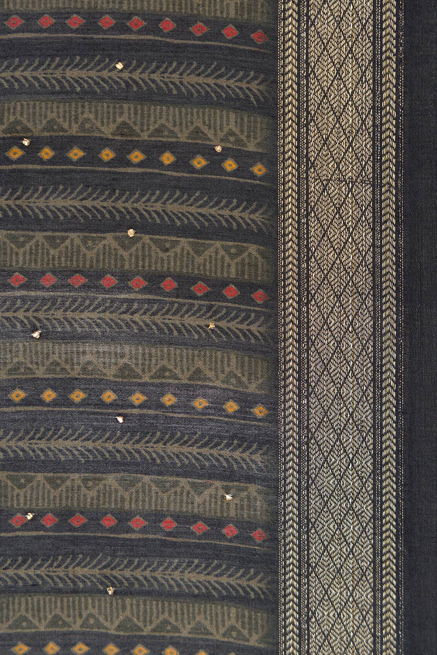 Border image of Navy Blue Dual Tone Tussar Silk Saree with Printed design on the body and Thread Border. 