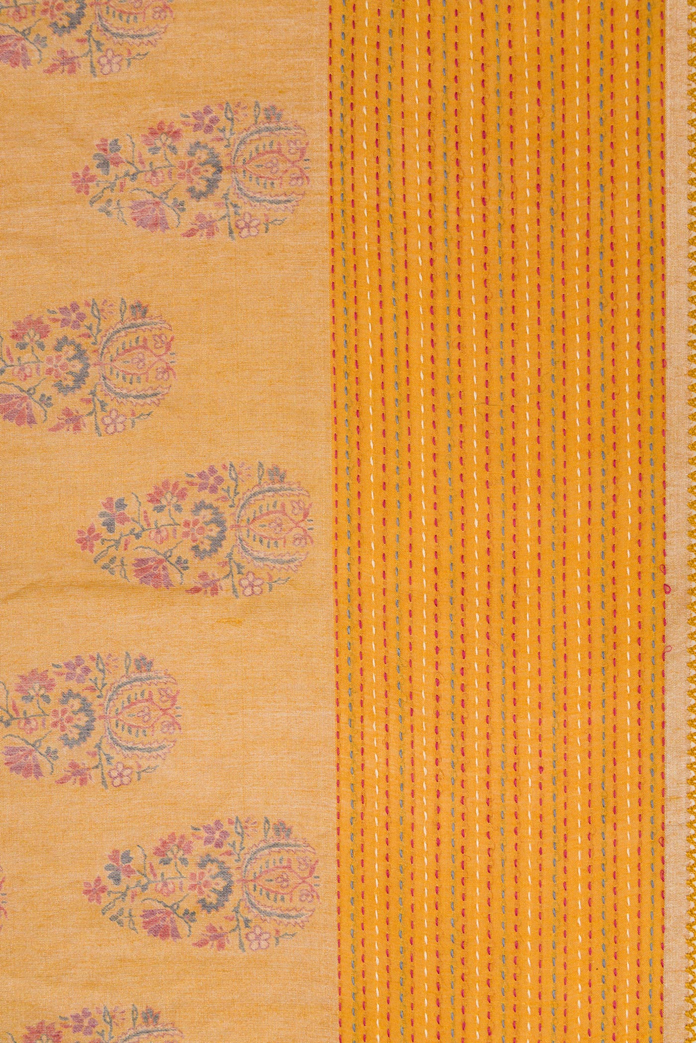 Border image of Mustard Dual Tone Tussar Silk Saree with Printed design on the body and Zari Border. 