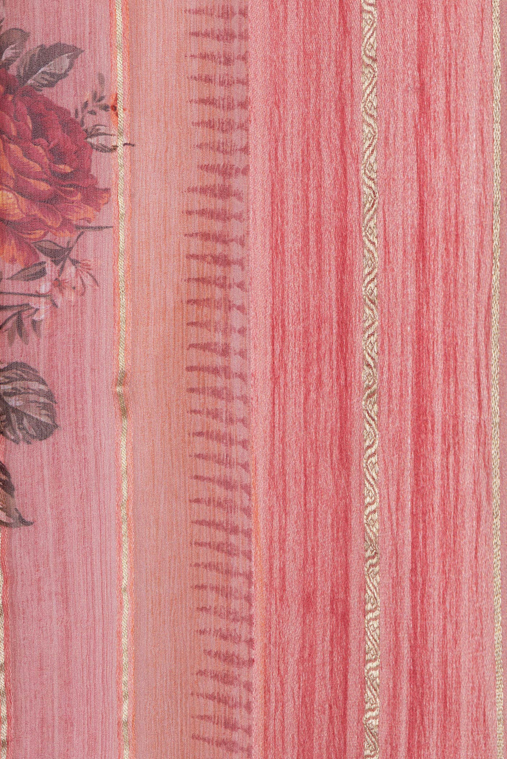 Border image of Golden Peach Dual Tone Mysore Georgette Saree with Stripes on the body and Zari Border. 
