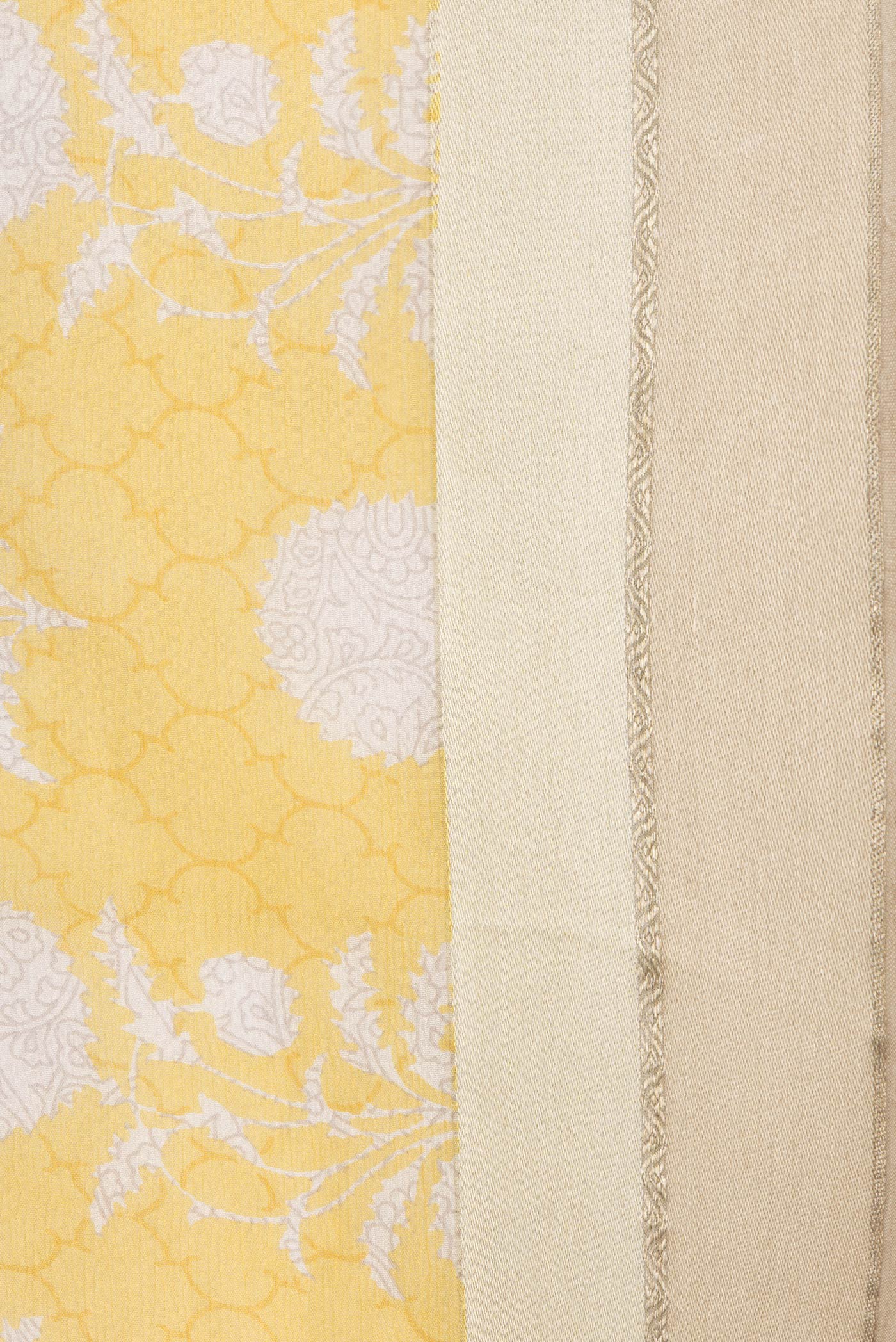 Border image of Yellow Dual Tone Mysore Chiffon Saree with Printed design on the body and Zari Border. 