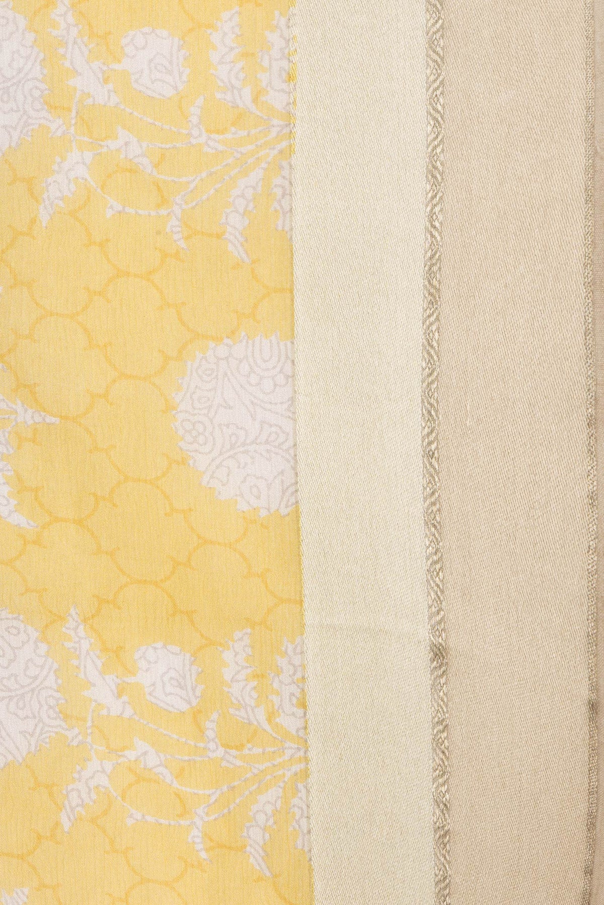 Border image of Yellow Dual Tone Mysore Chiffon Saree with Printed design on the body and Zari Border. 