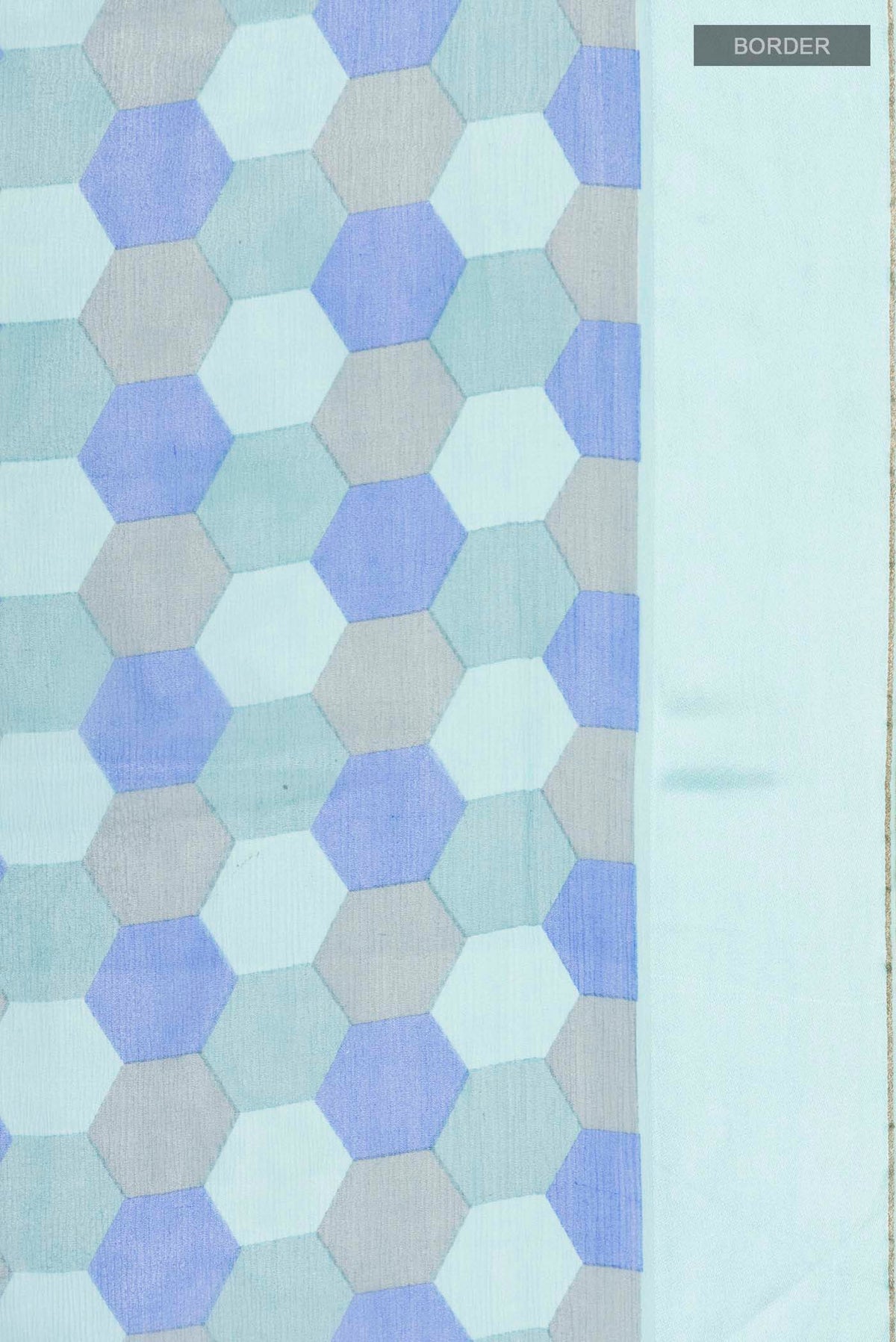 Border image of Blue Mysore Chiffon Saree Printed design on the body and Plain Border