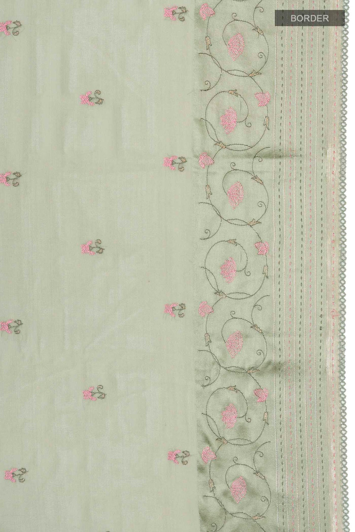 Border image of Green Mysore Georgette Saree with Embroidery on the body and Embroidery Border