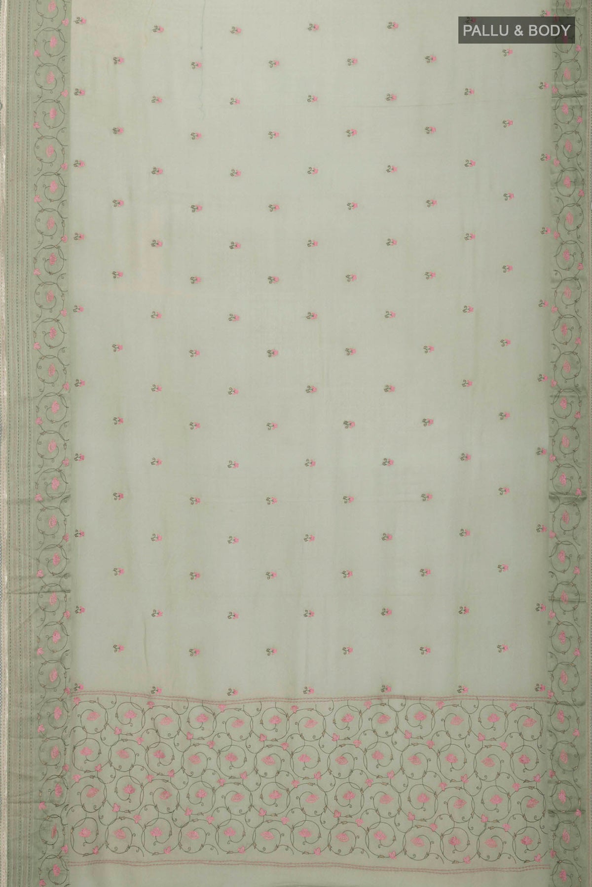 Flat view of Green Mysore Georgette Saree with Embroidery on the body and Embroidery Border