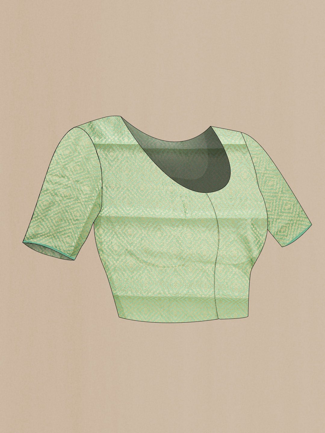 Close up image of the blouse of Green Dual Tone Mysore Georgette Saree with Printed design on the body and Zari Border