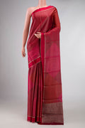 Maroon Dual Tone Mysore Georgette Saree with Zari Brocade on the body and Zari Border displayed on a mannequin