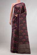 Burgundy Dual Tone Mysore Georgette Saree with Zari Brocade on the body and Zari And Thread Border displayed on a mannequin