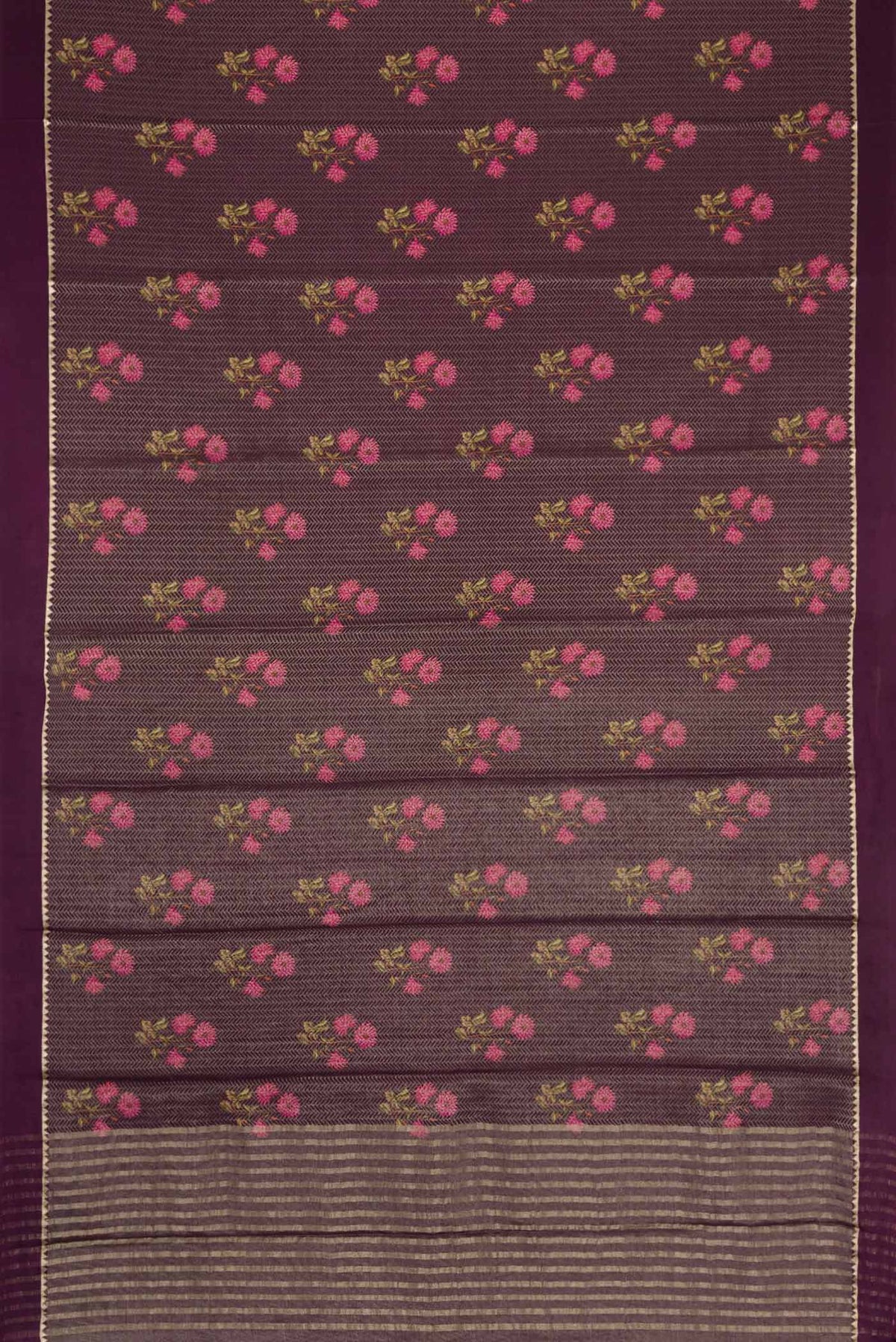 Flat view of Burgundy Dual Tone Mysore Georgette Saree with Zari Brocade on the body and Zari And Thread Border