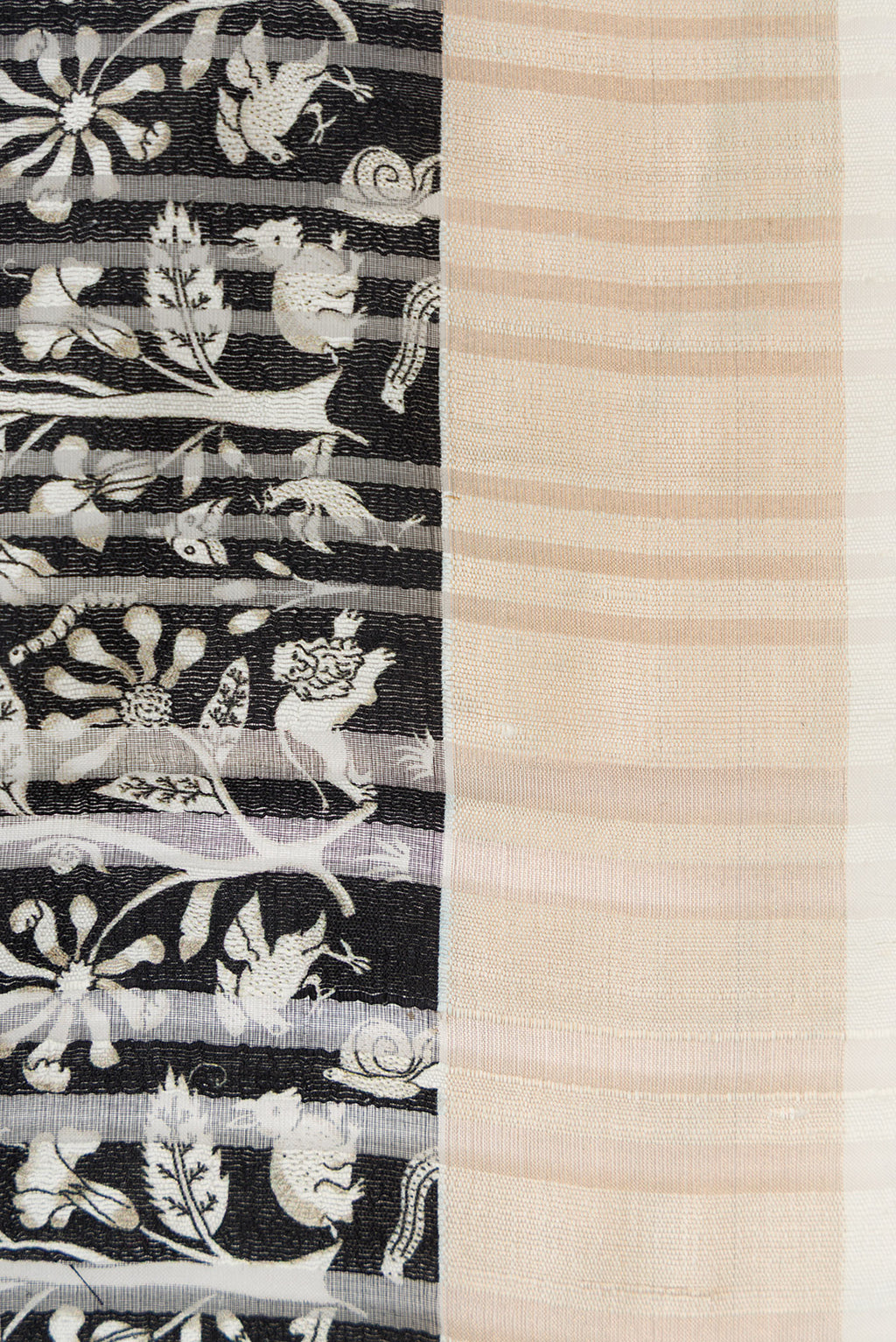 Border image of Black Dual Tone Tussar Silk Saree with Printed design on the body and Zari Border. 