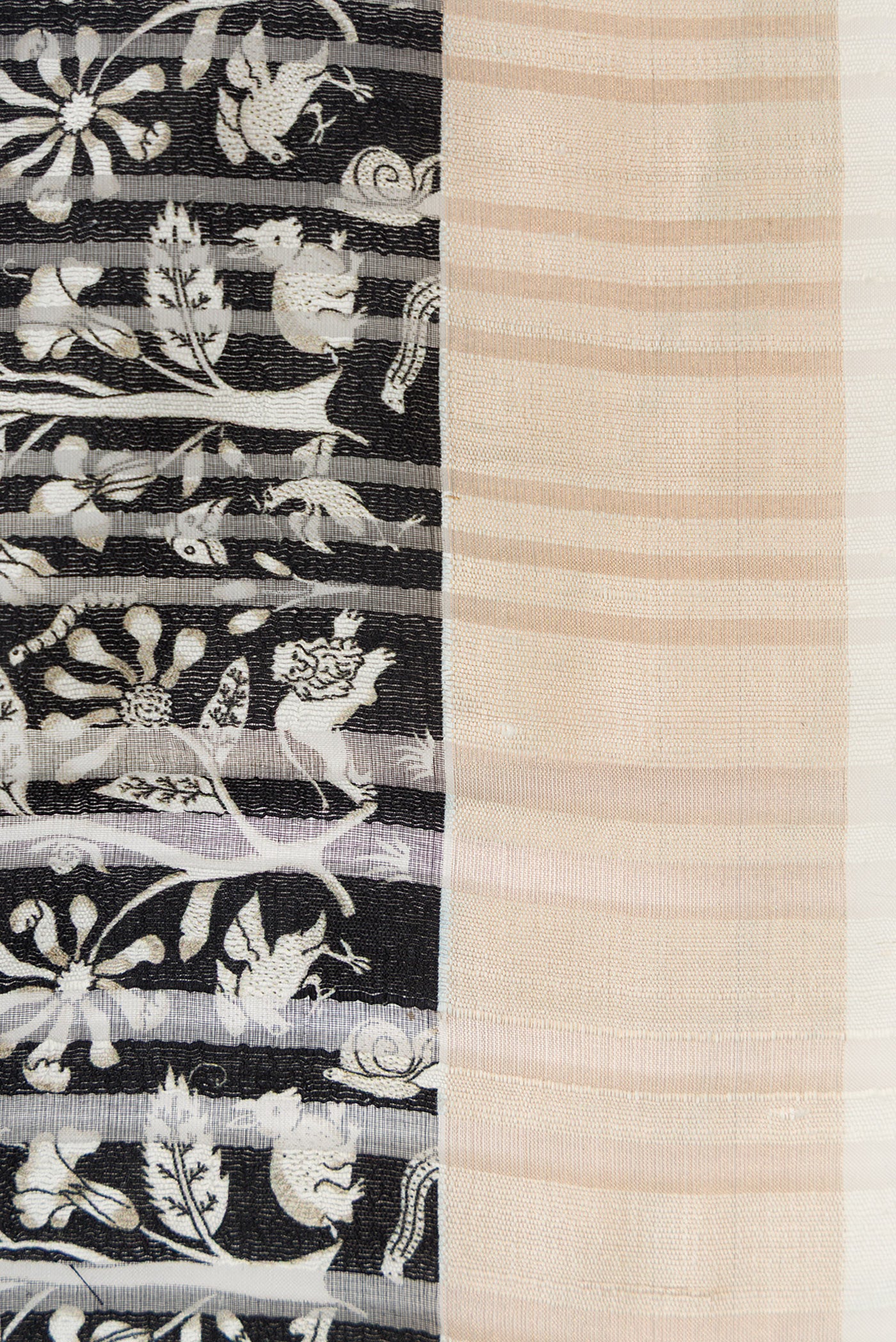 Border image of Black Dual Tone Tussar Silk Saree with Printed design on the body and Zari Border. 