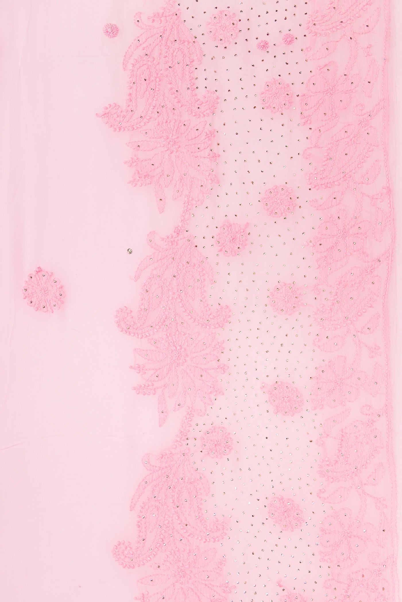 Border image of Rose pink Dual Tone Georgette Saree with Embroidery on the body and Embroidery Border. 