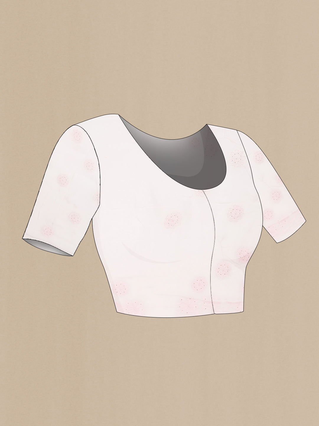 Close up image of the blouse of Rose pink Dual Tone Georgette Saree with Embroidery on the body and Embroidery Border. 