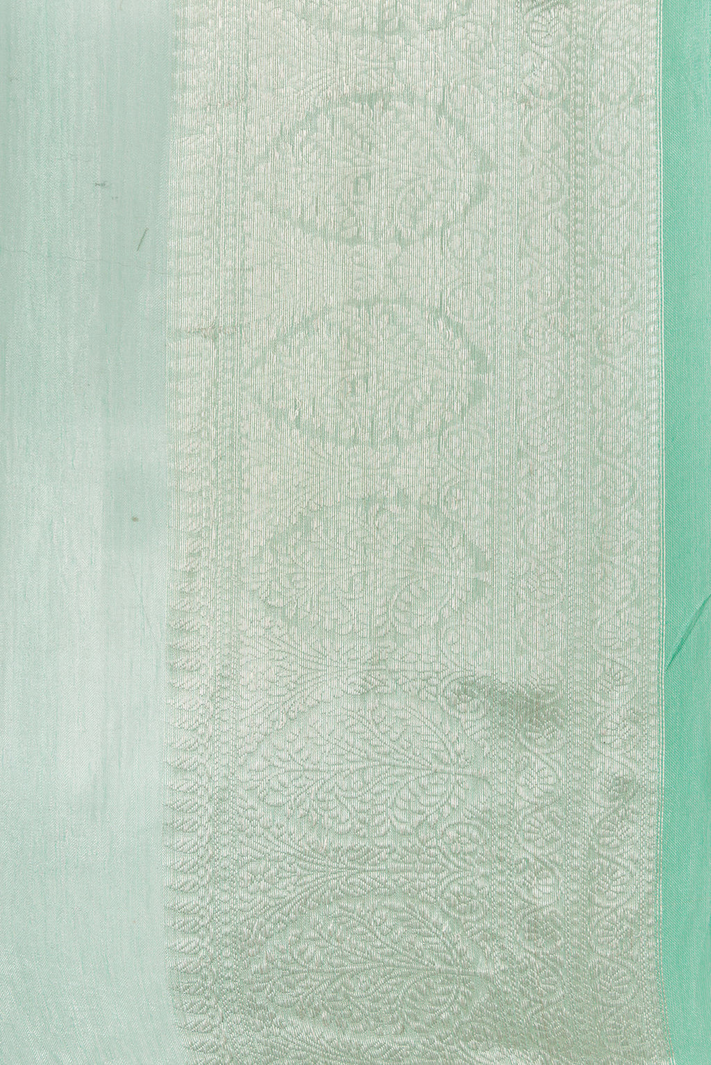 Border image of Sea Green Dual Tone Organza Silk Saree with Plain Body and Zari Border. 