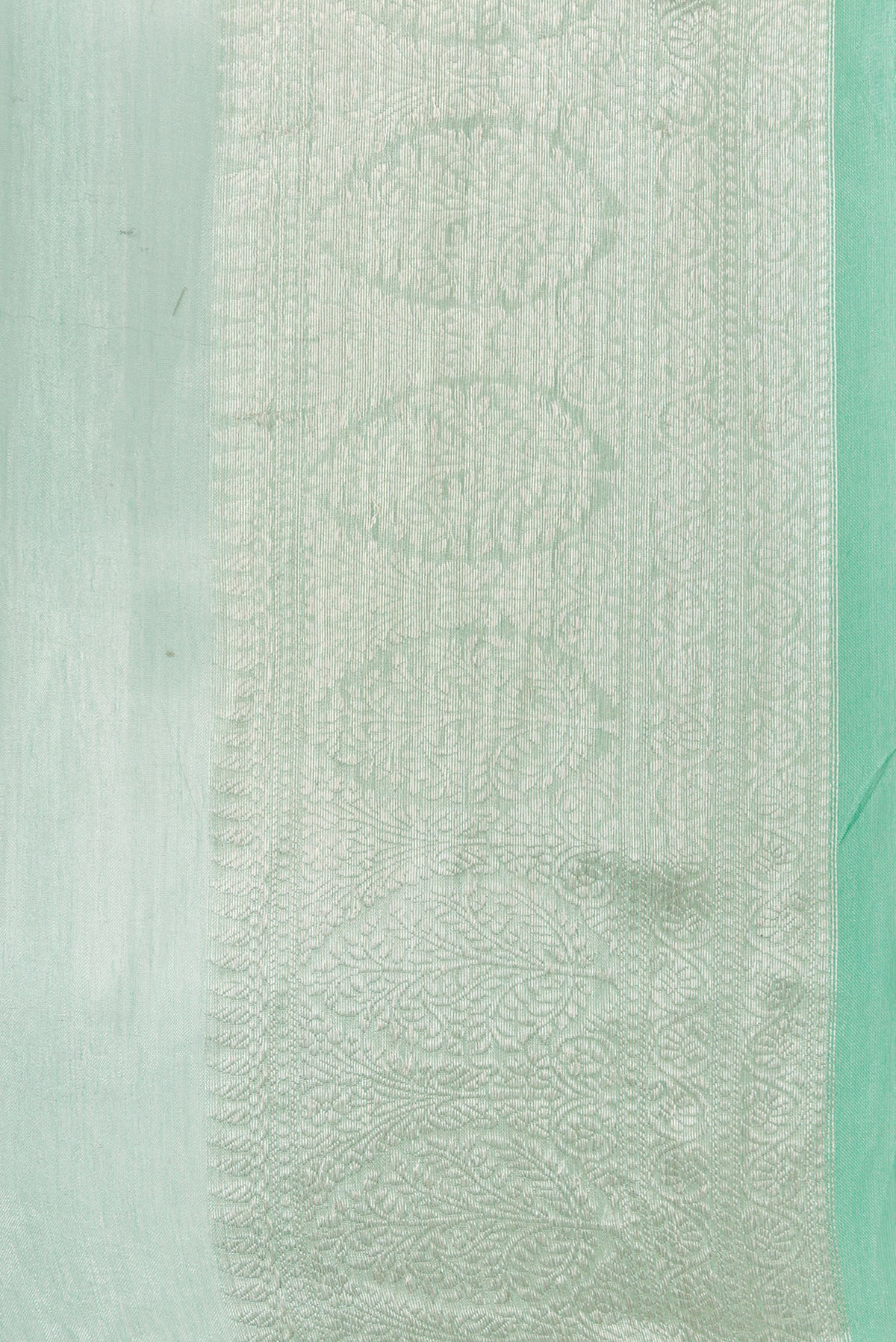 Border image of Sea Green Dual Tone Organza Silk Saree with Plain Body and Zari Border. 