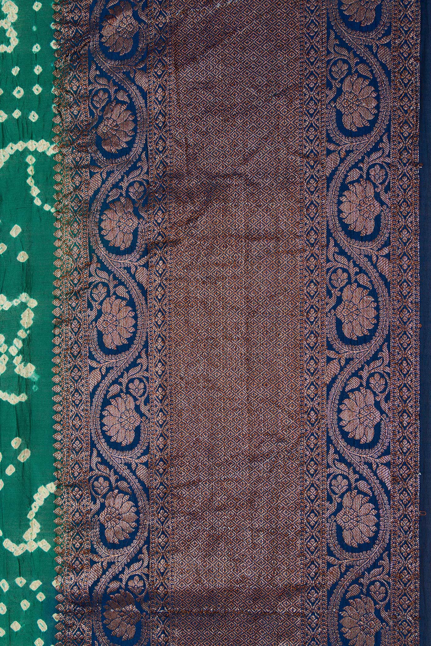 Border image of Green Dual Tone Bandhani Silk Saree with Bandhani Print on the body and Zari Border. 