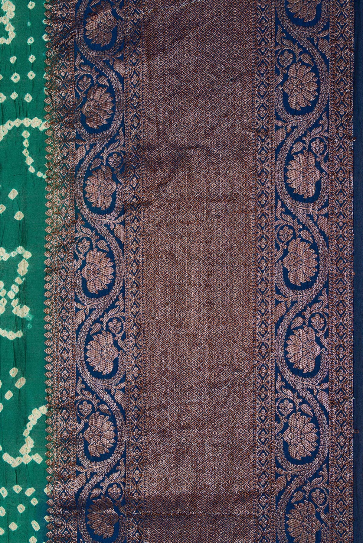 Border image of Green Dual Tone Bandhani Silk Saree with Bandhani Print on the body and Zari Border. 