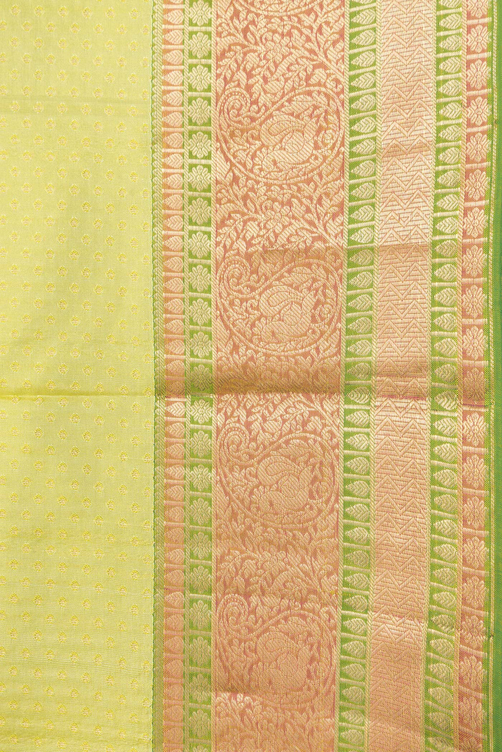 Border image of Pista Green Dual Tone Kanchipuram Silk Saree with Zari Butta on the body and Zari Border. 