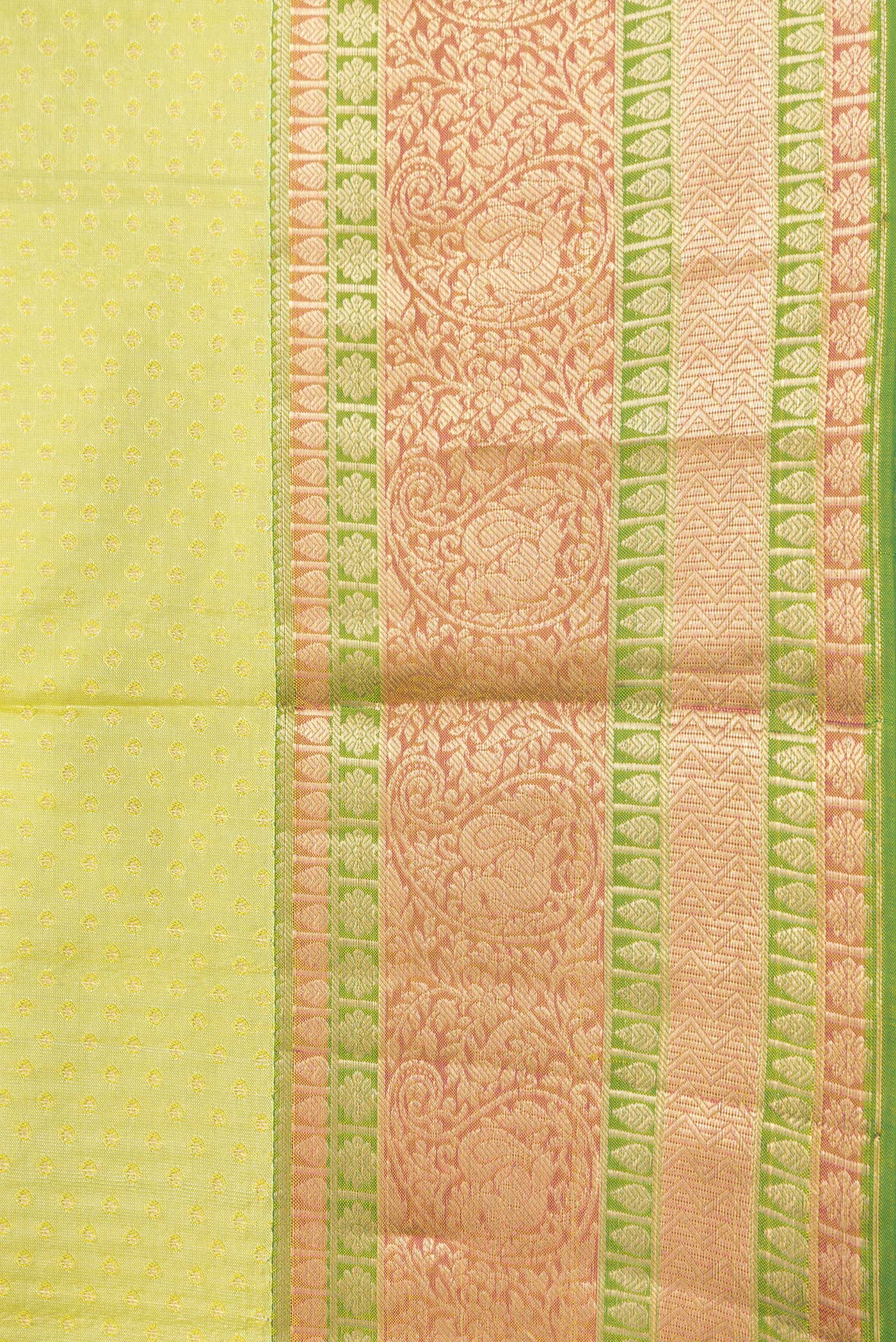 Border image of Pista Green Dual Tone Kanchipuram Silk Saree with Zari Butta on the body and Zari Border. 