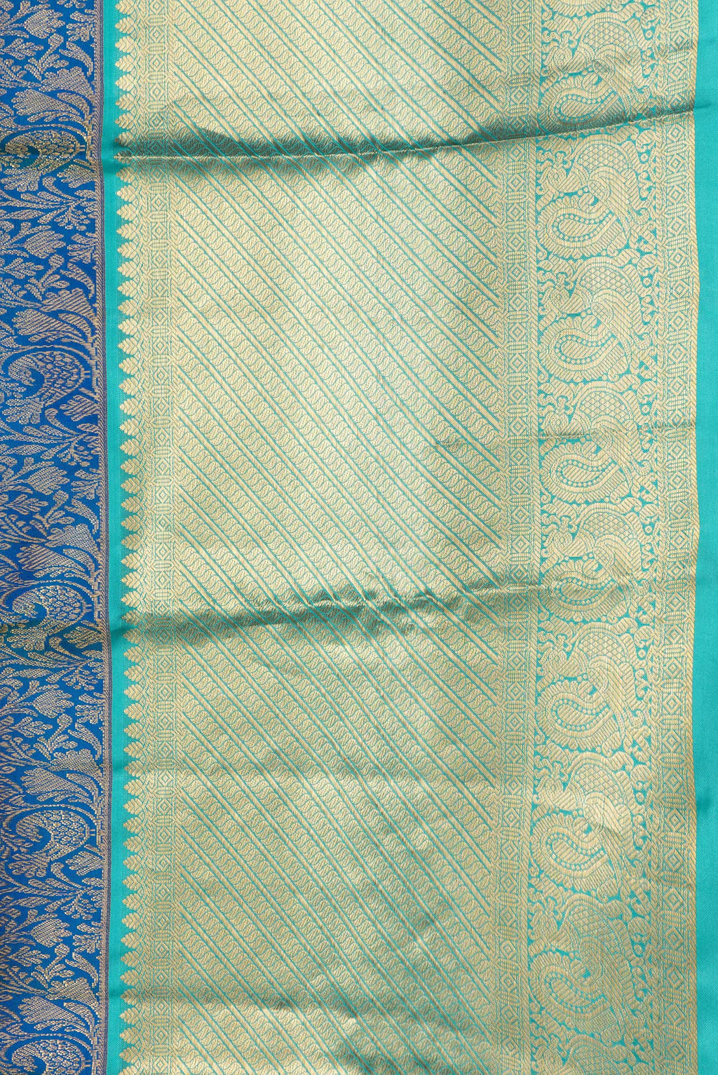 Border image of Royal Blue Dual Tone Kanchipuram Silk Saree with Zari Brocade on the body and Zari Border. 