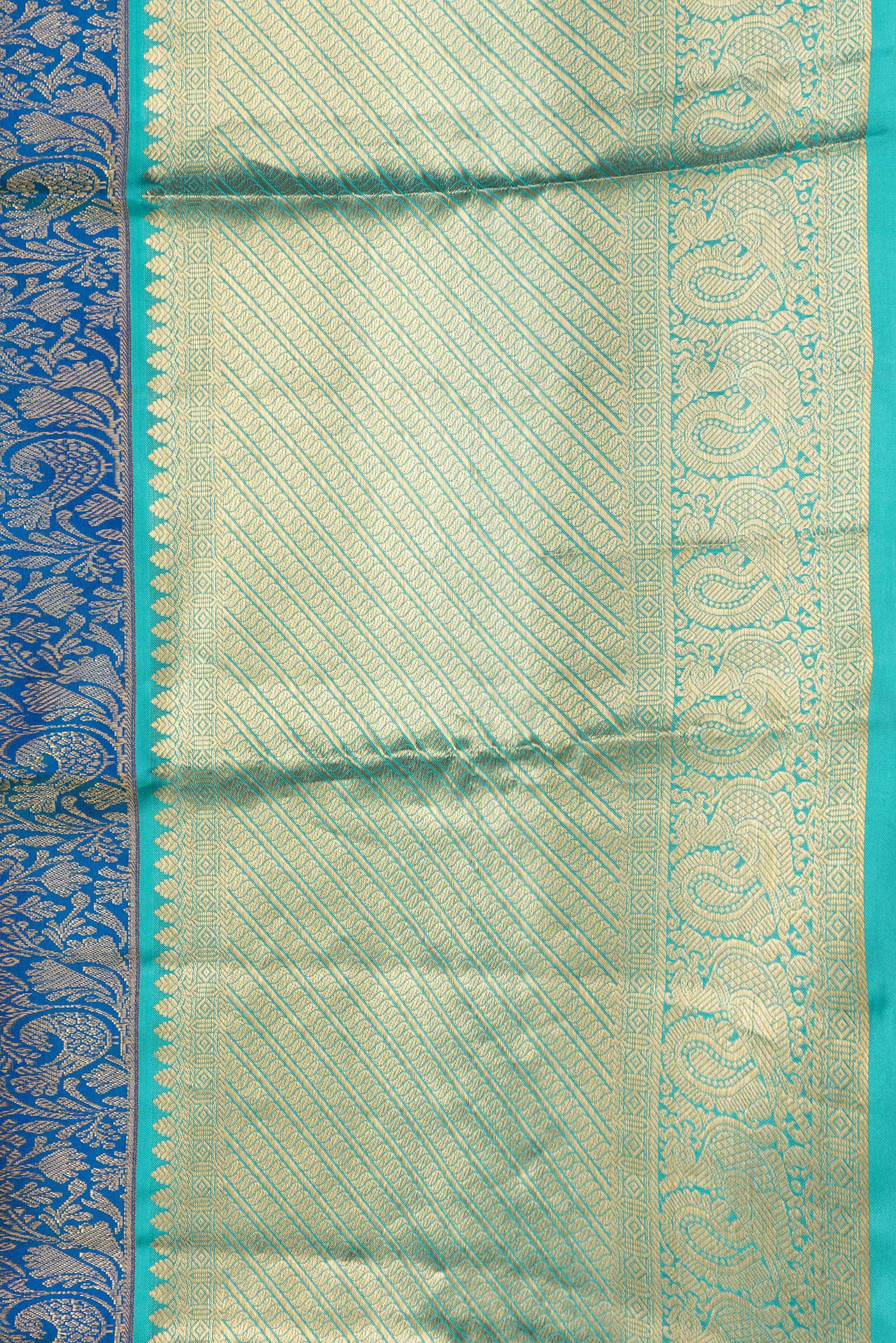 Border image of Royal Blue Dual Tone Kanchipuram Silk Saree with Zari Brocade on the body and Zari Border. 