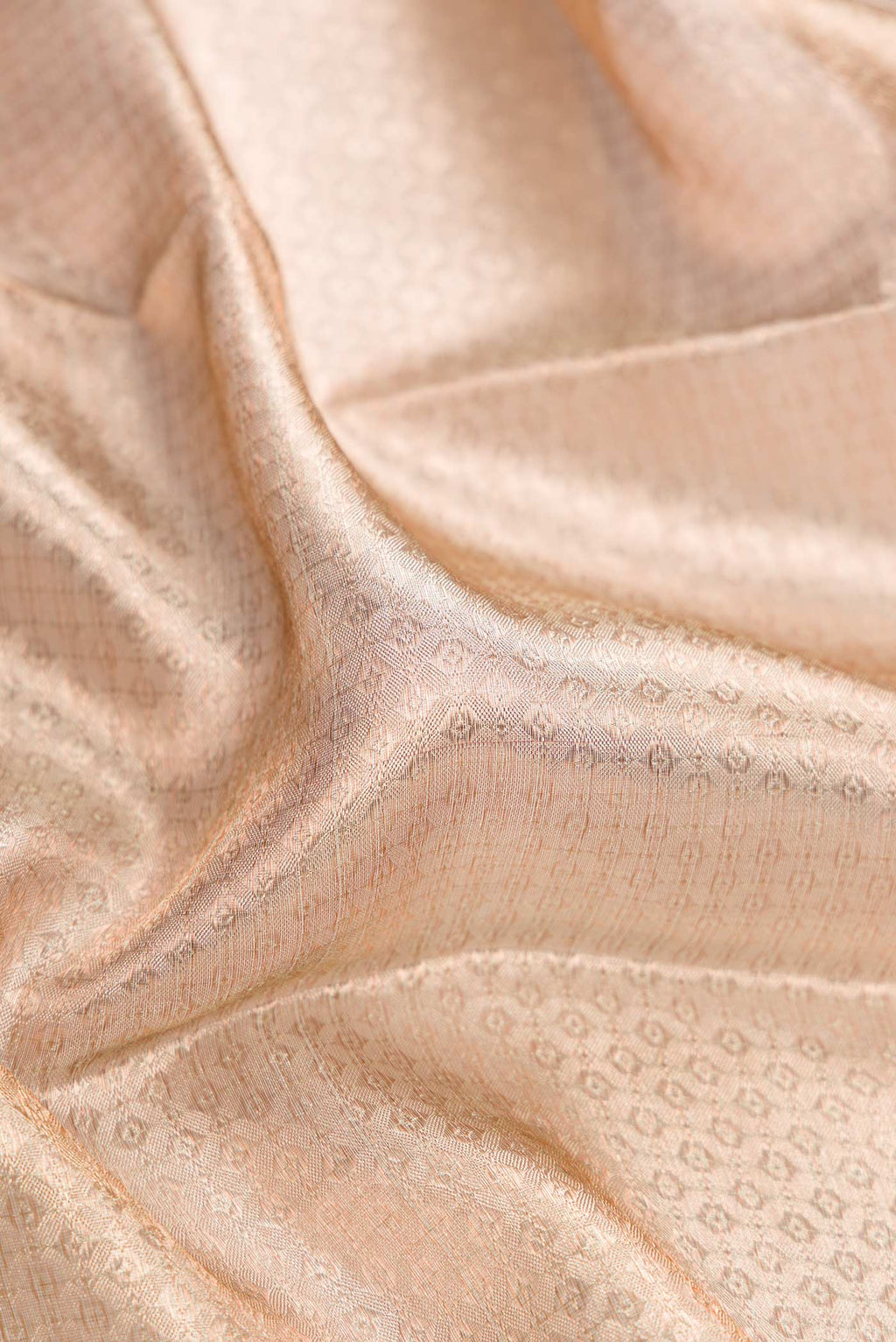 Close up of Gold Dual Tone Kanchipuram Tissue Silk Saree with Zari Brocade on the body and Zari Border.  displaying folds