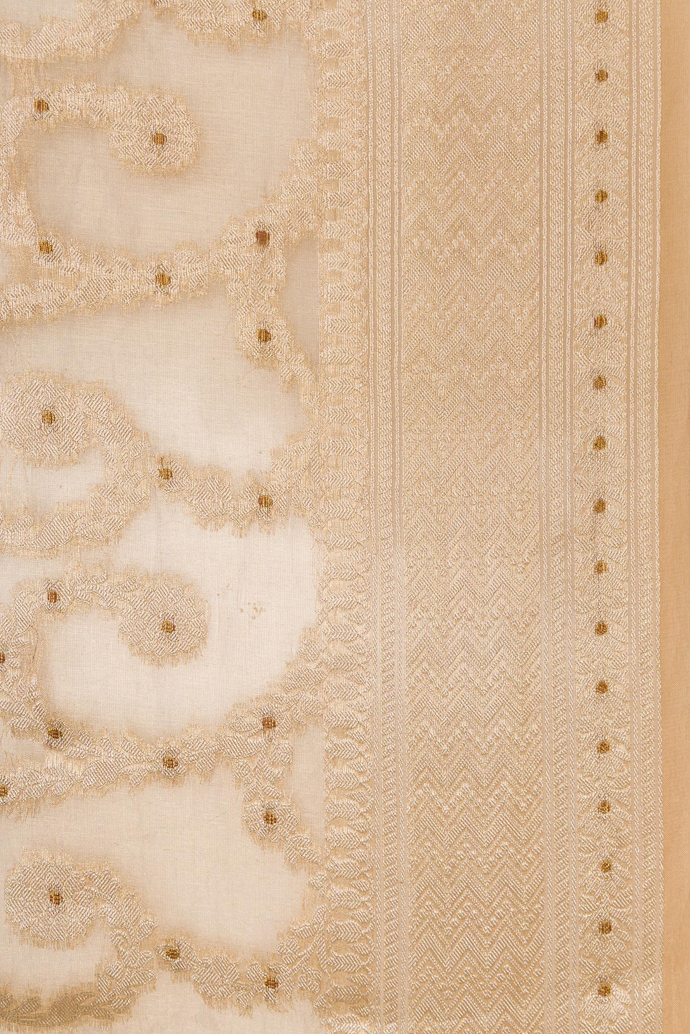 Border image of Mustard Dual Tone Organza Silk Saree with Zari Brocade on the body and Zari Border. 