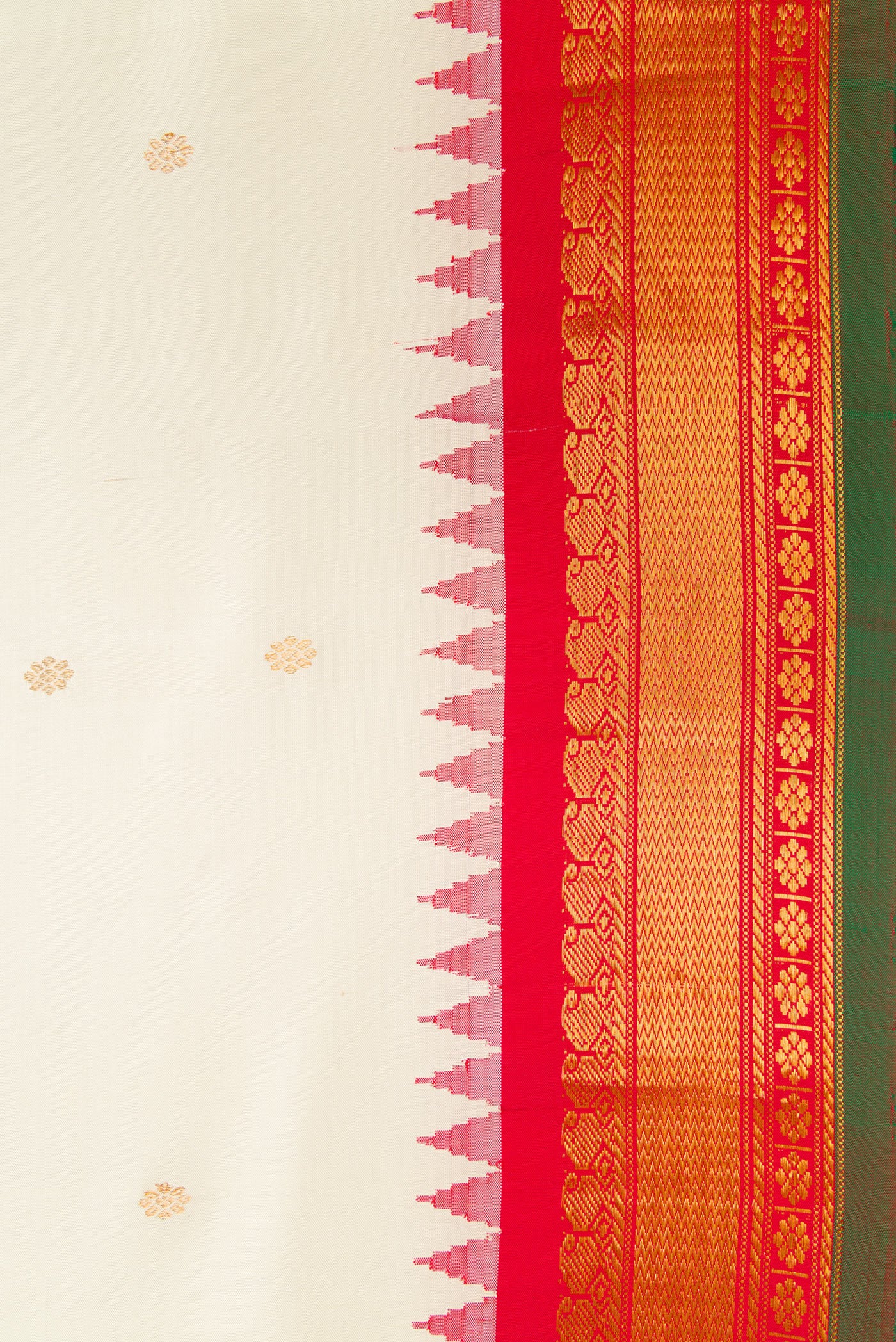 Border image of Off White Dual Tone Gadwal Silk Saree with Zari Butta on the body and Zari Border. 