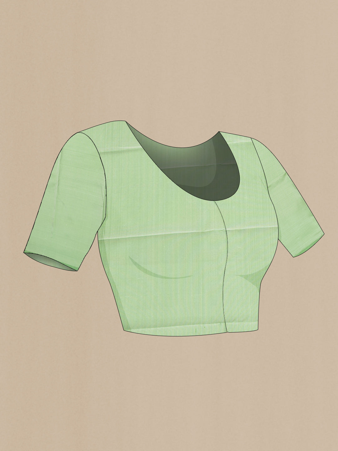 Close up image of the blouse of Pure Silk Light Green Kanjivaram Saree with Zari Butta on the body and Fancy Border. 