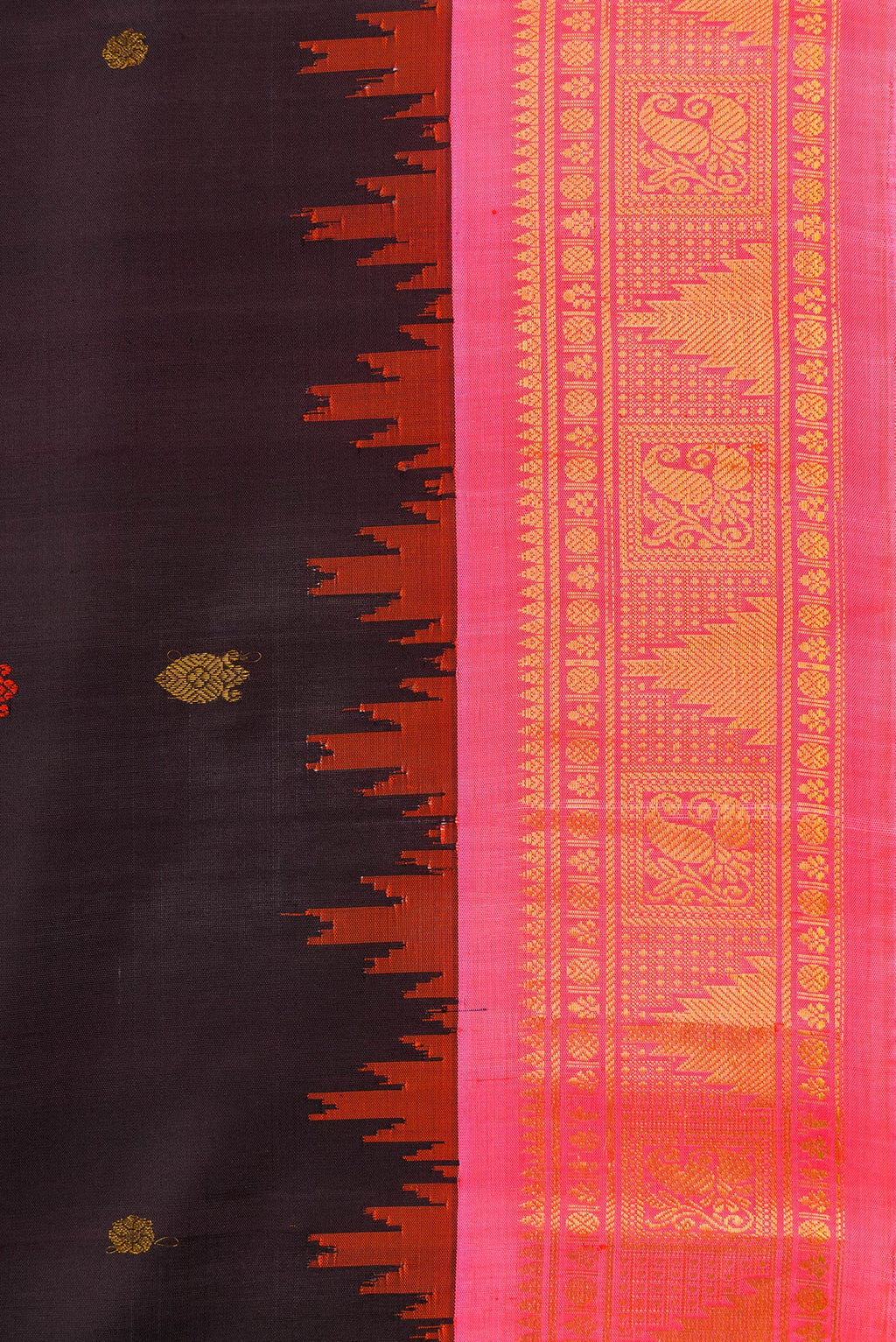 Border image of Black Dual Tone Gadwal Silk Saree with Zari And Thread Butta on the body and Zari Border. 