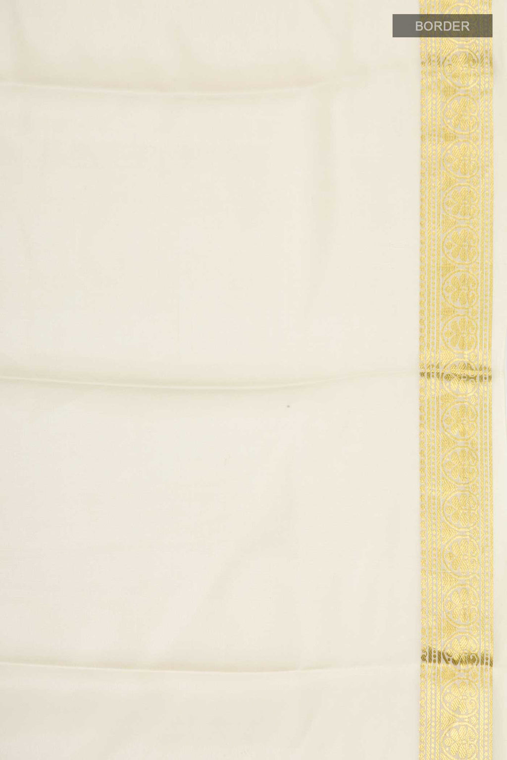 Border image of Cream Mysore Crepe Saree with Plain Body and Zari Border