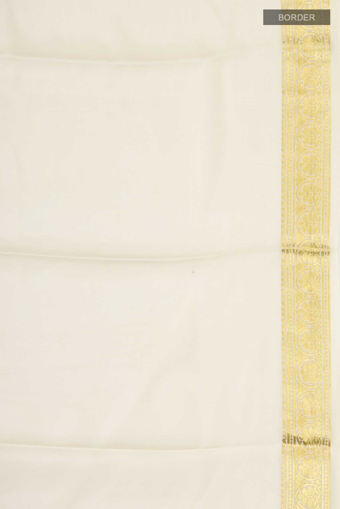 Border image of Cream Mysore Crepe Saree with Plain Body and Zari Border