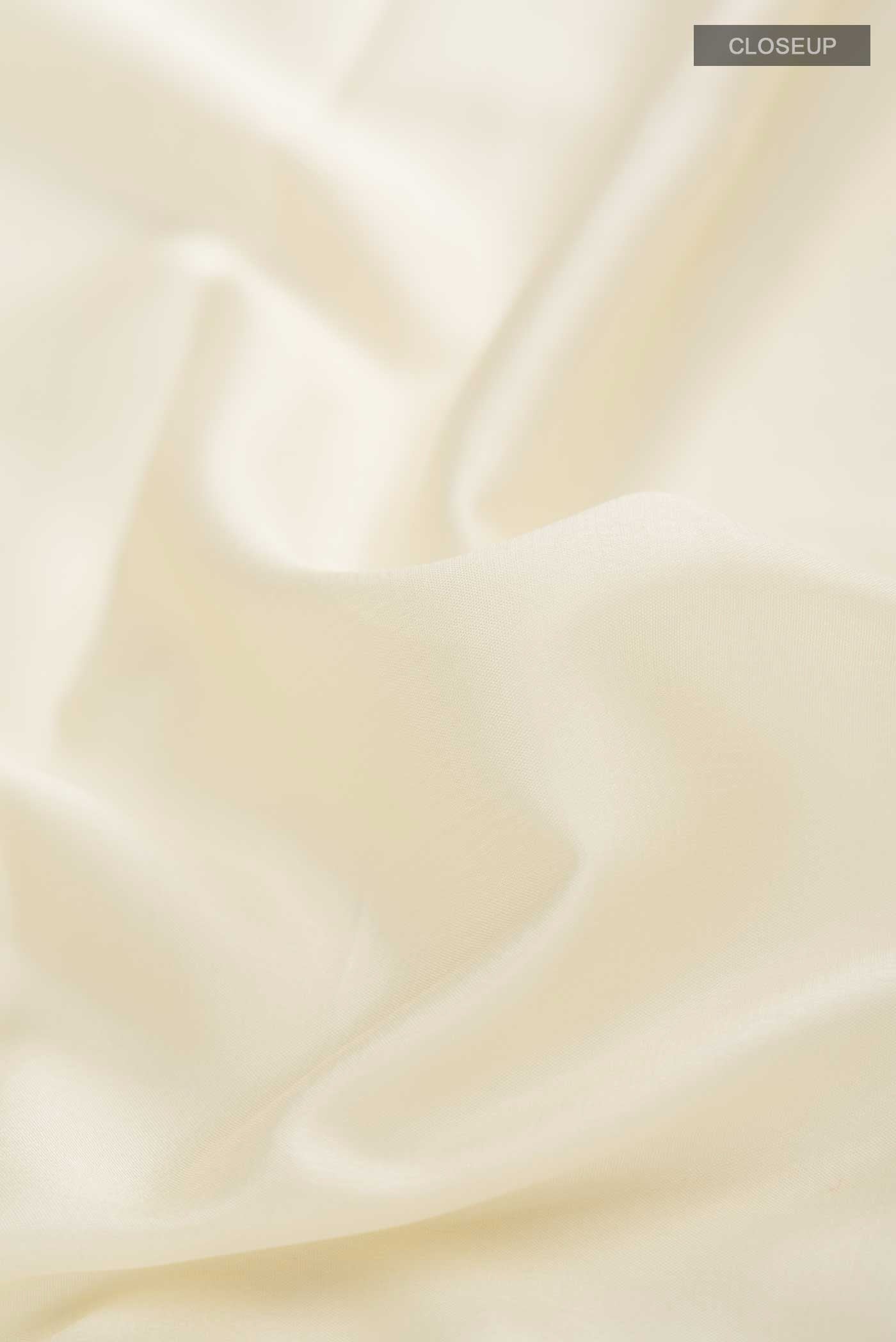 Close up of Cream Mysore Crepe Saree with Plain Body and Zari Border displaying folds