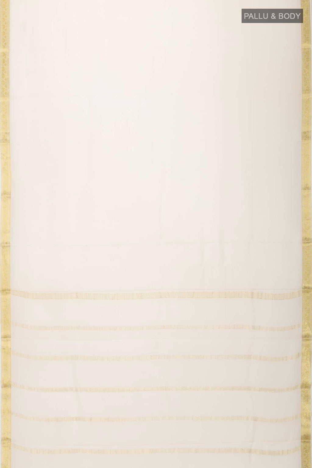 Flat view of Cream Mysore Crepe Saree with Plain Body and Zari Border