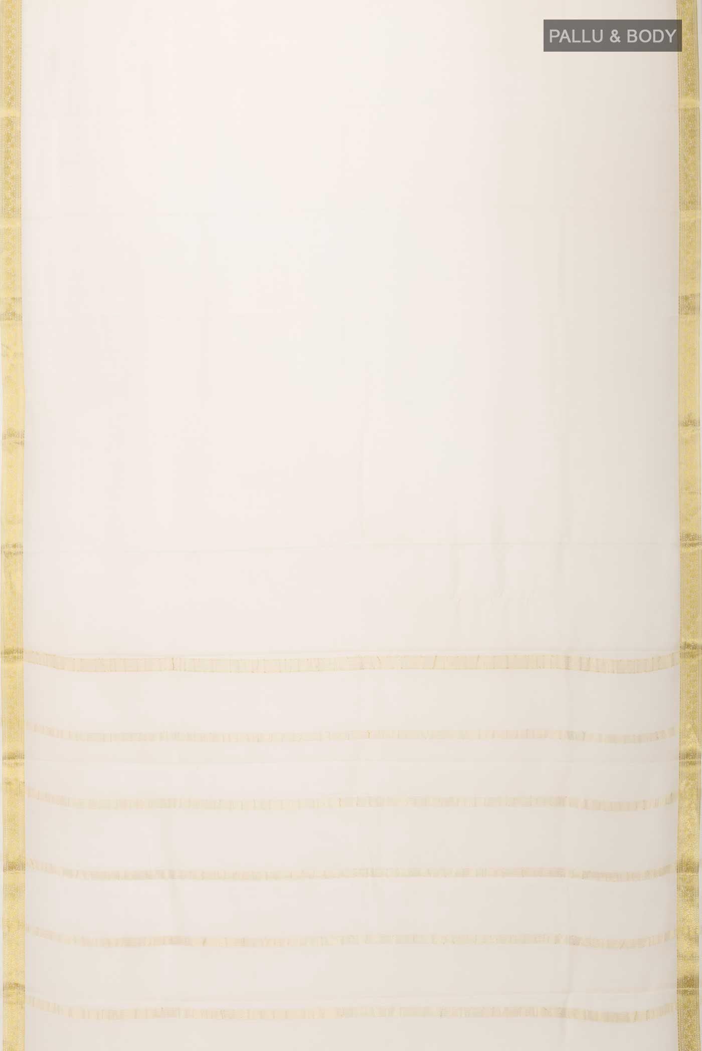Flat view of Cream Mysore Crepe Saree with Plain Body and Zari Border
