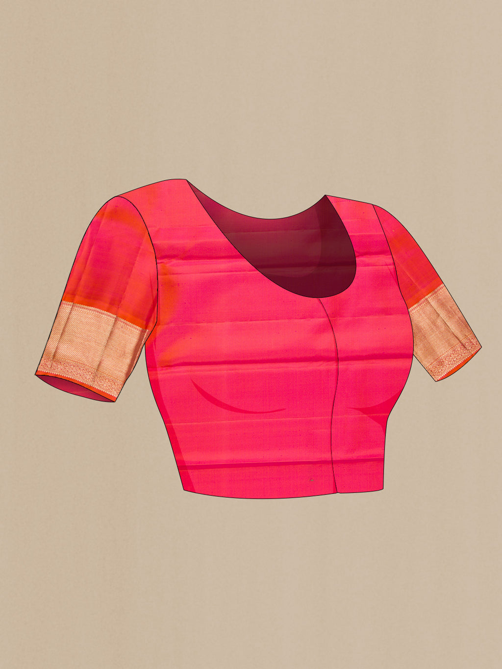 Close up image of the blouse of Green Dual Tone Kanchipuram Silk Saree with Zari Brocade on the body and Zari Border. 