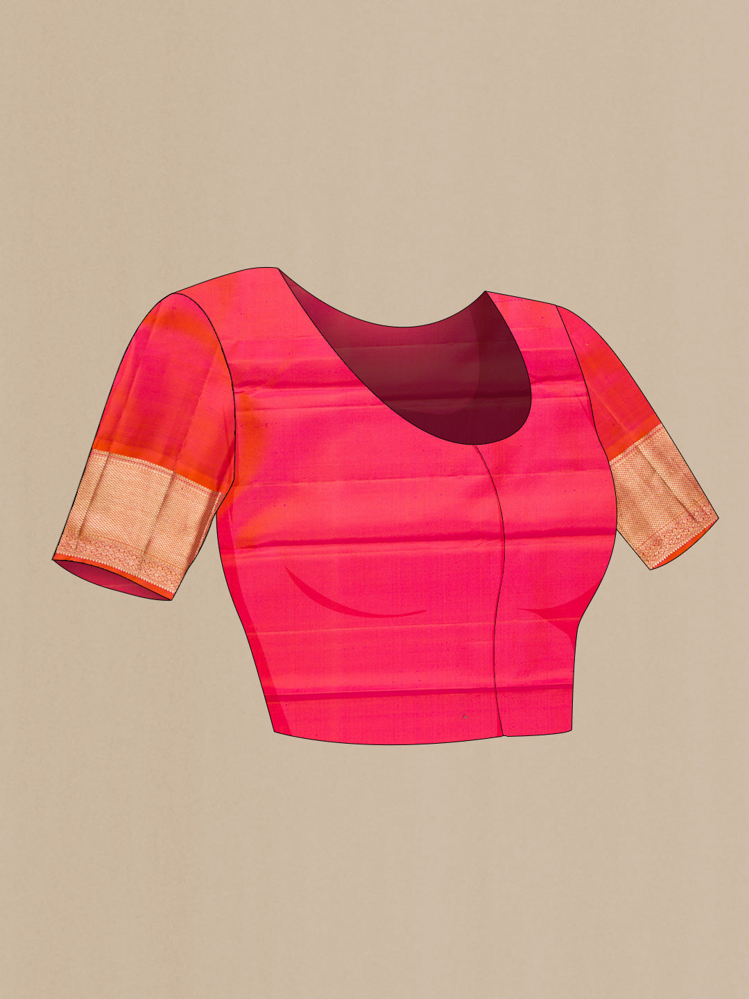 Close up image of the blouse of Green Dual Tone Kanchipuram Silk Saree with Zari Brocade on the body and Zari Border. 