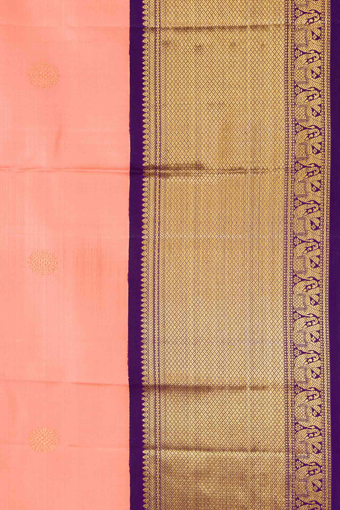 Border image of Peach Dual Tone Kanchipuram Silk Saree with Zari Butta on the body and Zari Border. 