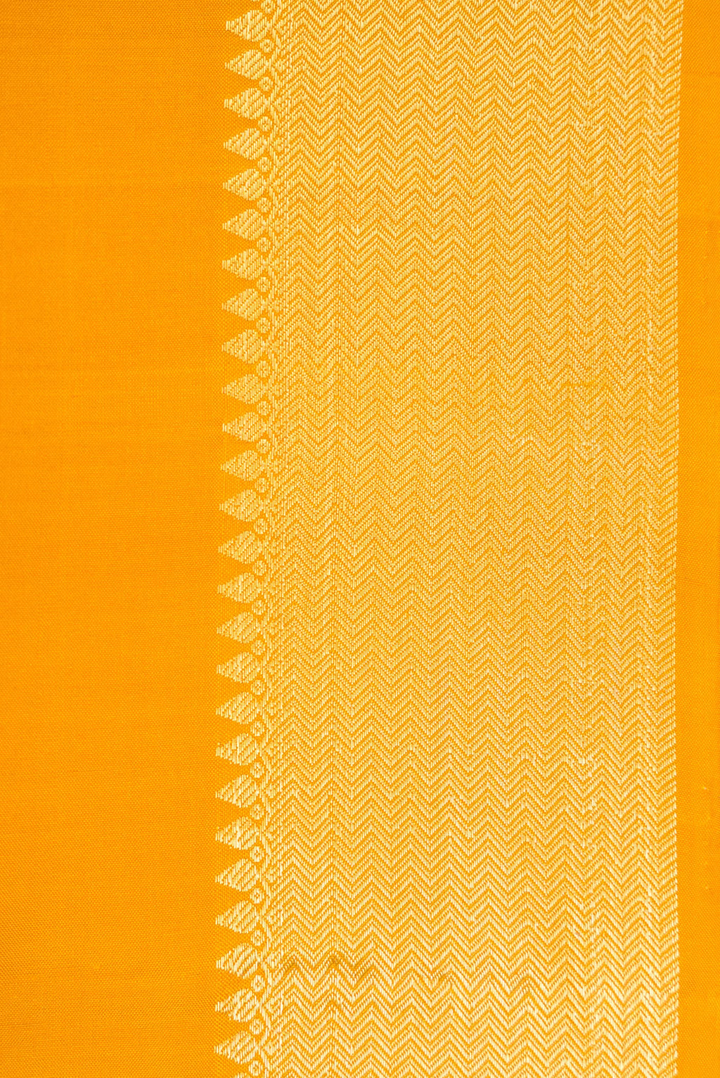 Border image of Mustard Dual Tone Kanjivaram Silk Nine Yards Saree with Plain Body and Zari Border. 