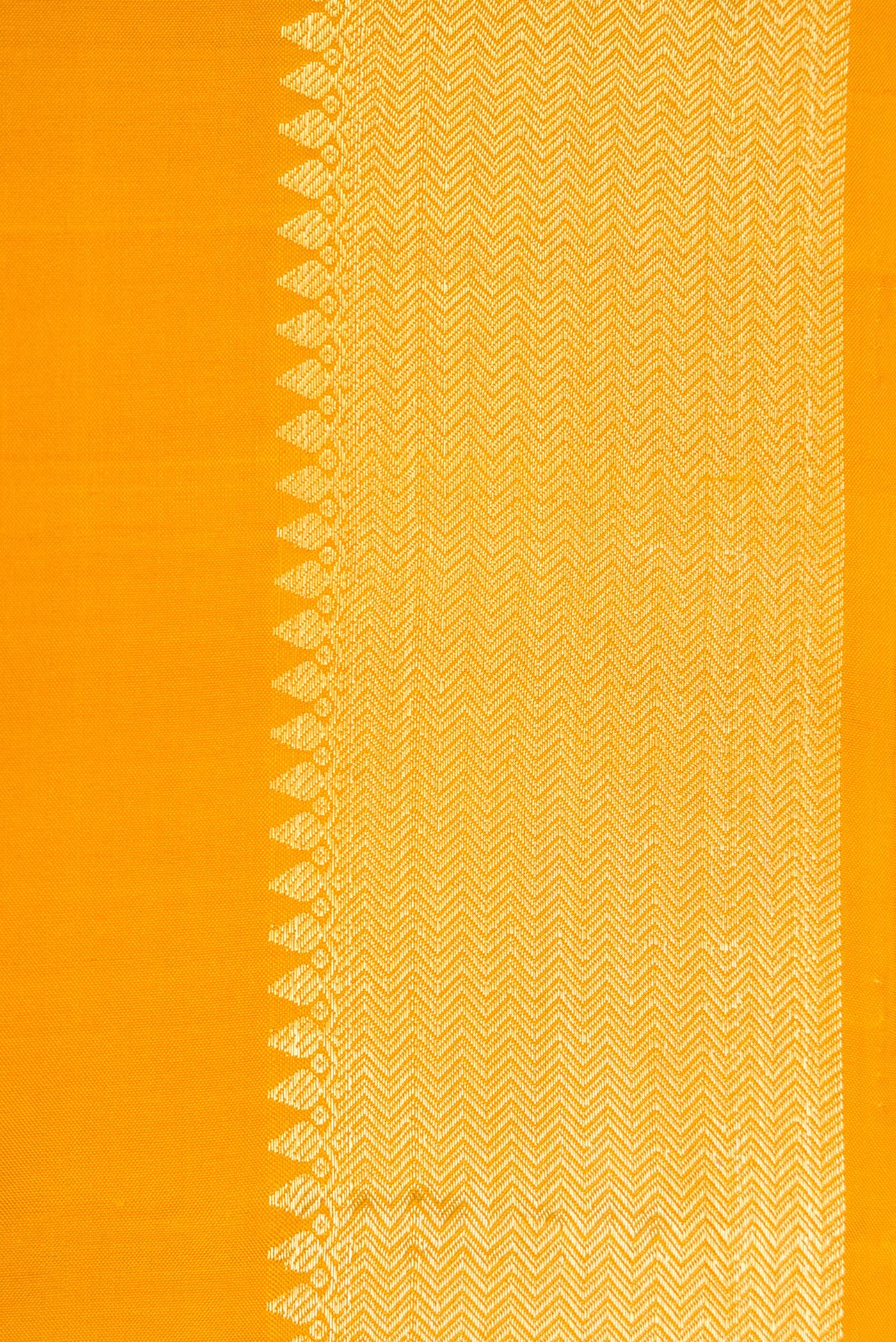 Border image of Mustard Dual Tone Kanjivaram Silk Nine Yards Saree with Plain Body and Zari Border. 