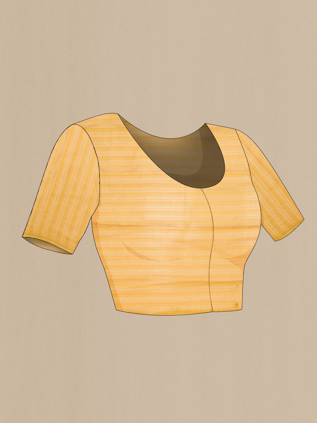 Close up image of the blouse of Mustard Dual Tone Mysore Georgette Saree with Zari Brocade on the body and Zari Border. 