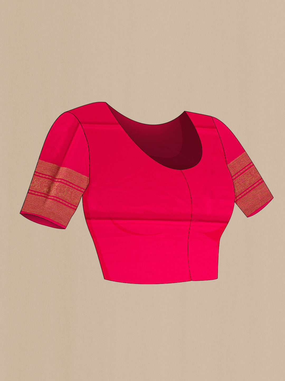 Close up image of the blouse of Dark Pink Dual Tone Banarasi Georgette Saree with Jacquard With Zari Butta on the body and Zari Border. 